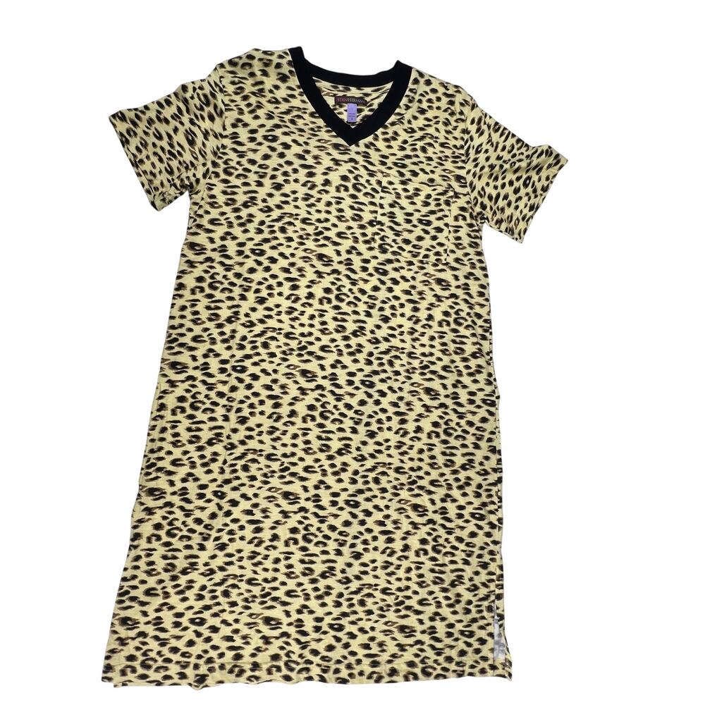 STAN HERMAN Nightgown Womens Small Leopard Print Cotton Lounge Dress Pocket